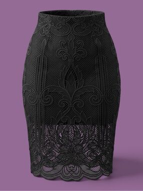 Love Triangle-Black Lace-Overlay Pencil Skirt Size 6